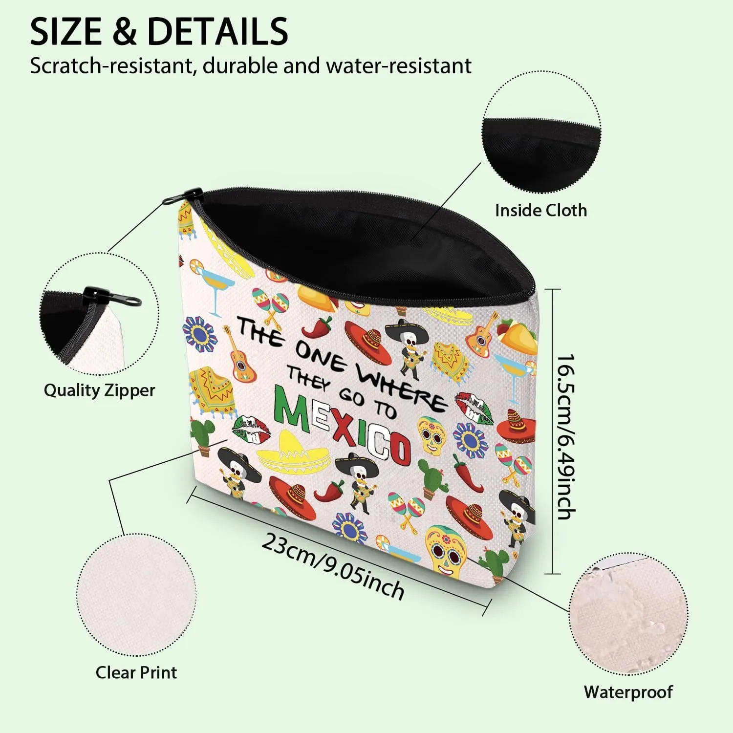 FOTAP Mexico Trip Makeup Bag - Souvenir Welcome Bag for Travel & Housewarming - Memory Gift