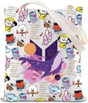 FOTAP Purple Whale Tote K-pop Tote Bag K-pop Band Inspired Shoulder Bag Army Members Fans Merch