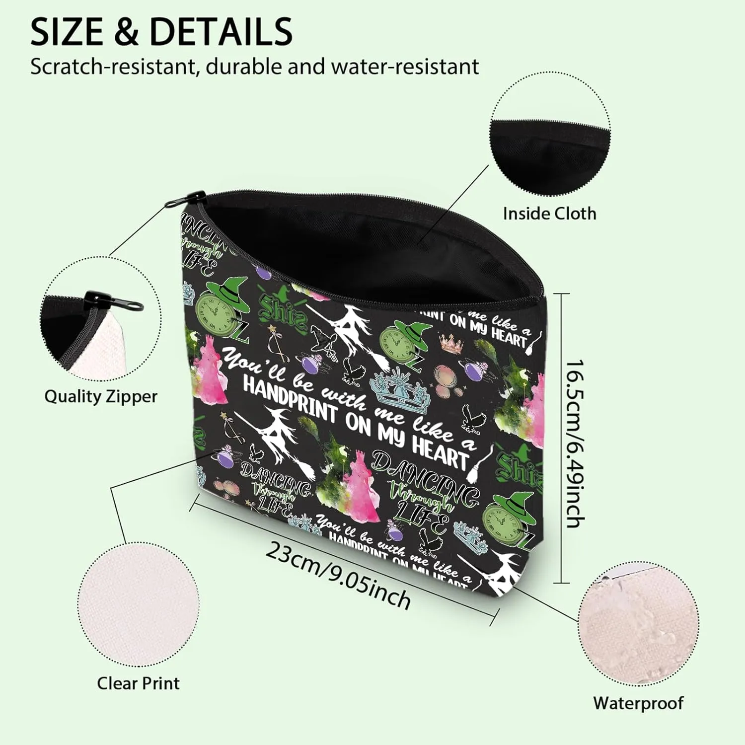 FOTAP Witches Musical Gift Theatre Nerd Gift Musical Theater Fan Gift Elphaba and Galinda Makeup Bag (w-dancing blk 2)