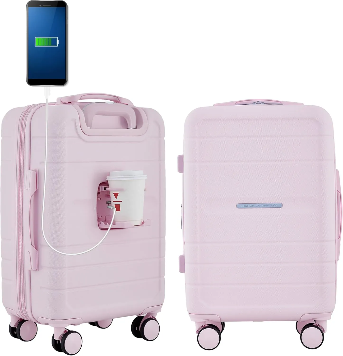 French Connection St. Martin Carry-On Luggage with Cup Holder/USB Ports, Pink A Boo