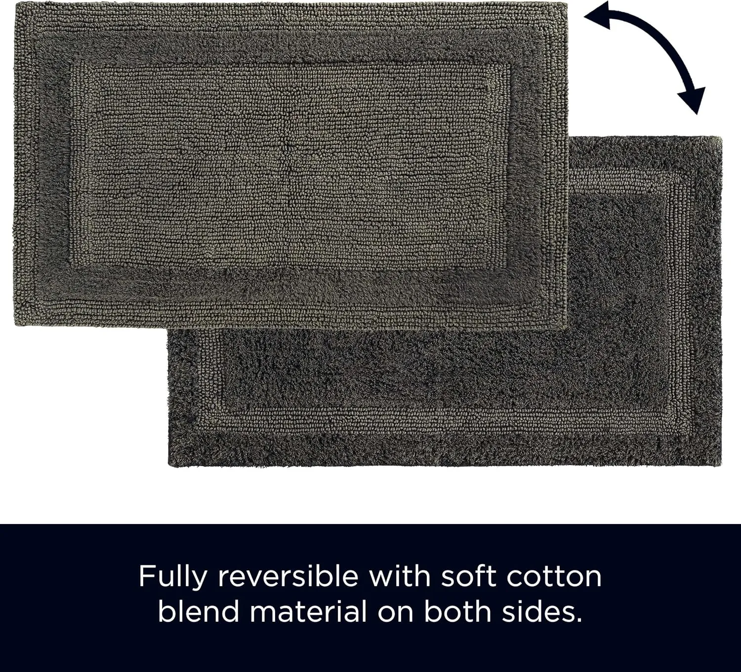 French Connection Stonewash Bath Rug Cotton Blend, Premium Bathroom Décor, Machine Washable, 20"x34", Black