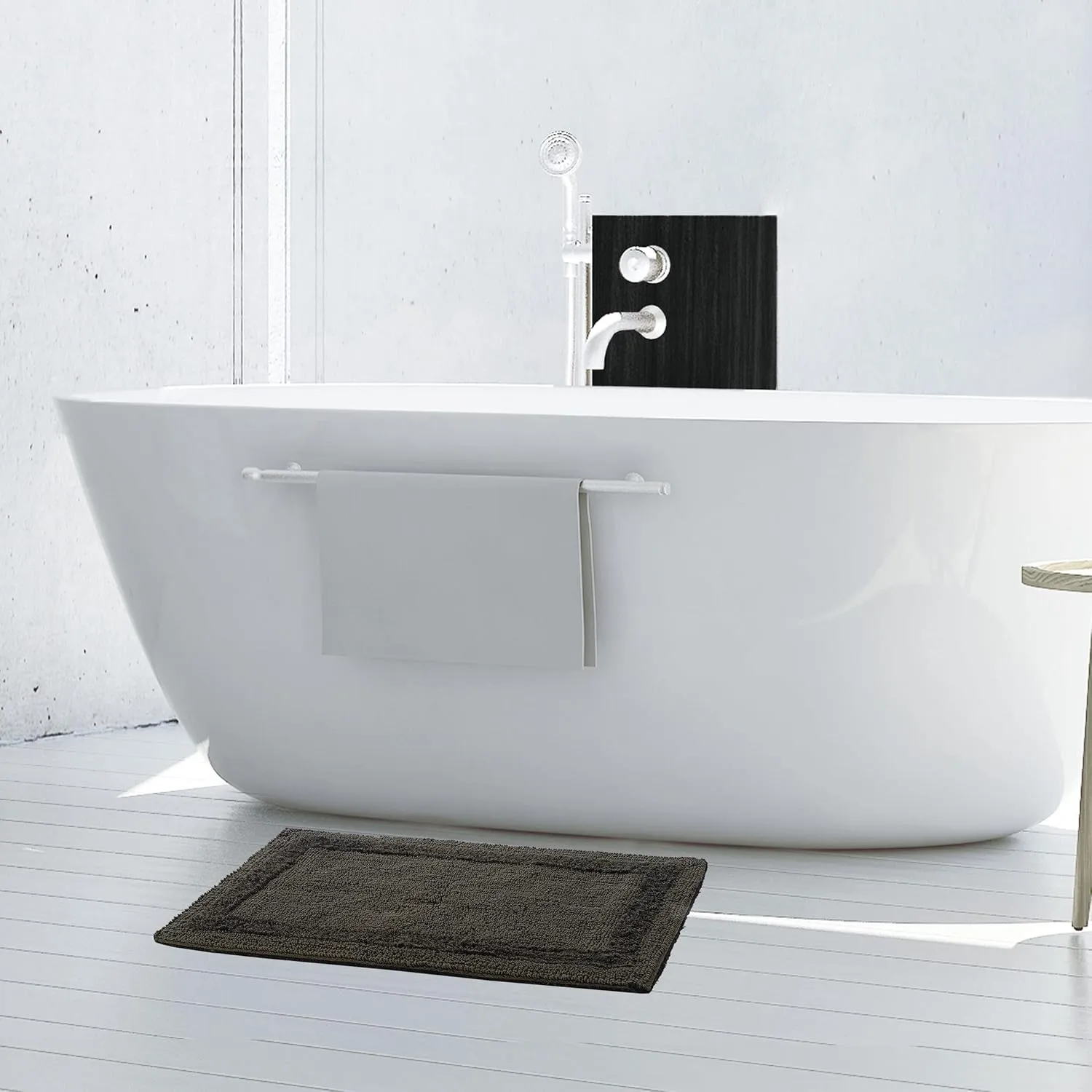 French Connection Stonewash Bath Rug Cotton Blend, Premium Bathroom Décor, Machine Washable, 20"x34", Black