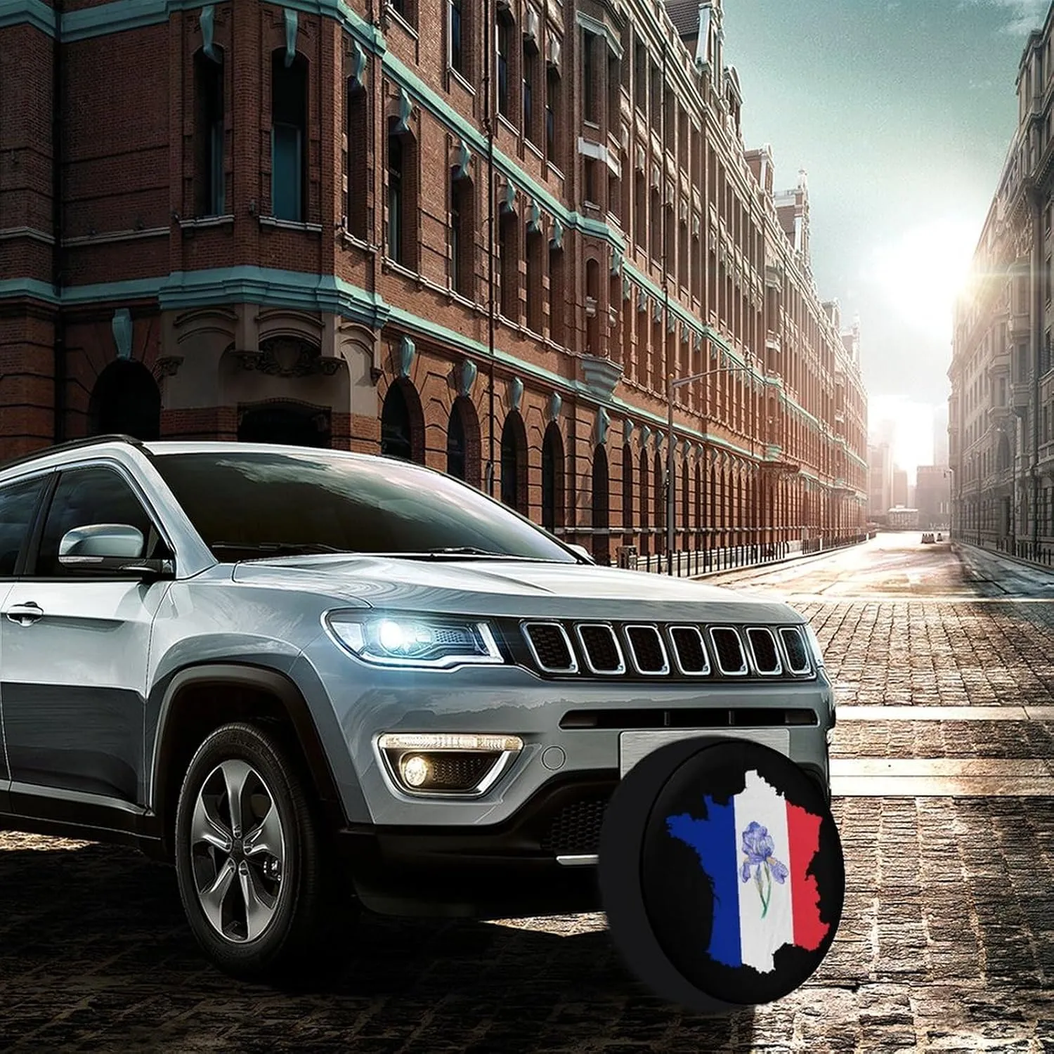 French Map Iris Odorifera French Flag Portable Spare Tire Cover Sun Rain Snow Wheel Protector Case Universal Car Accessories 28inch