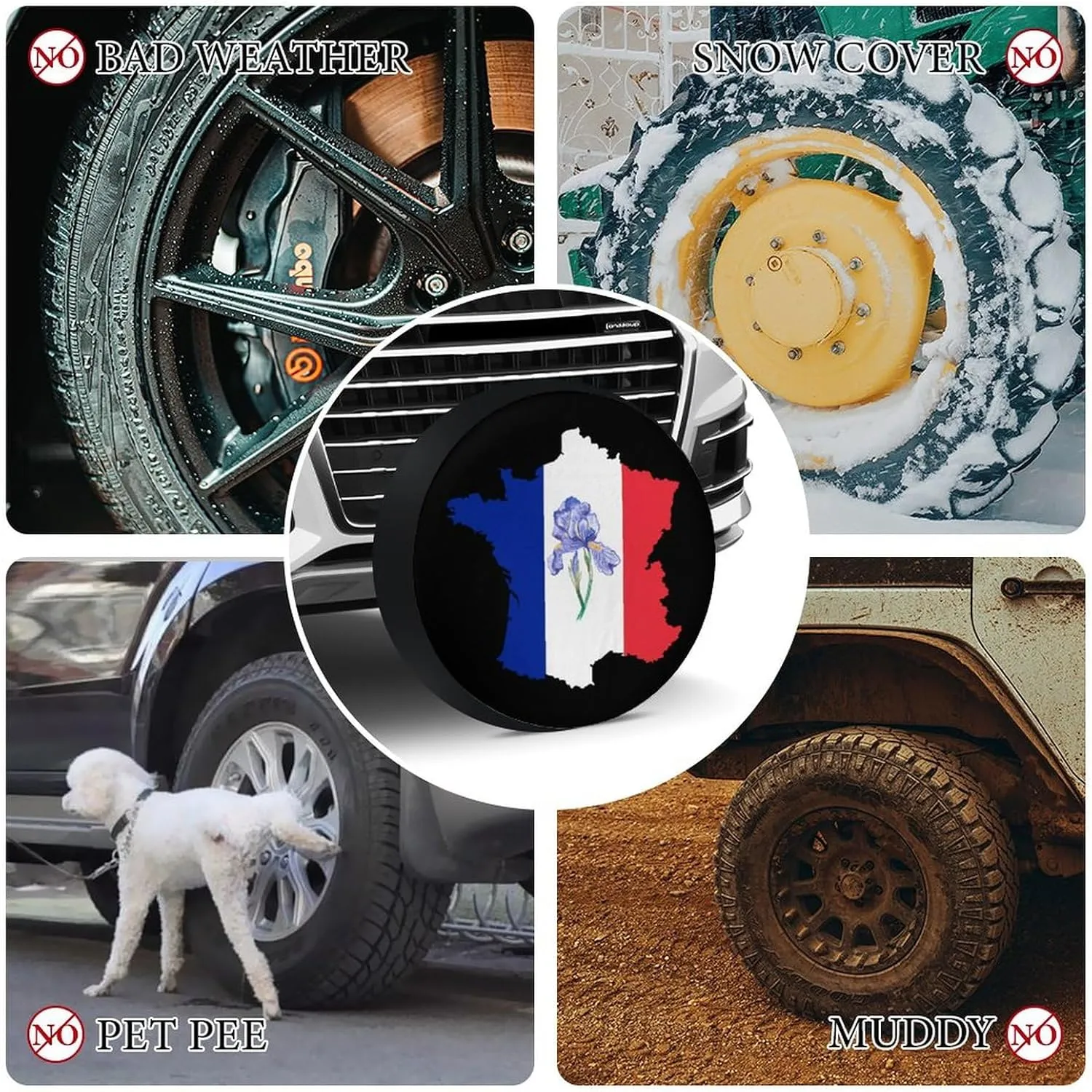 French Map Iris Odorifera French Flag Portable Spare Tire Cover Sun Rain Snow Wheel Protector Case Universal Car Accessories 28inch