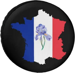 French Map Iris Odorifera French Flag Portable Spare Tire Cover Sun Rain Snow Wheel Protector Case Universal Car Accessories 28inch