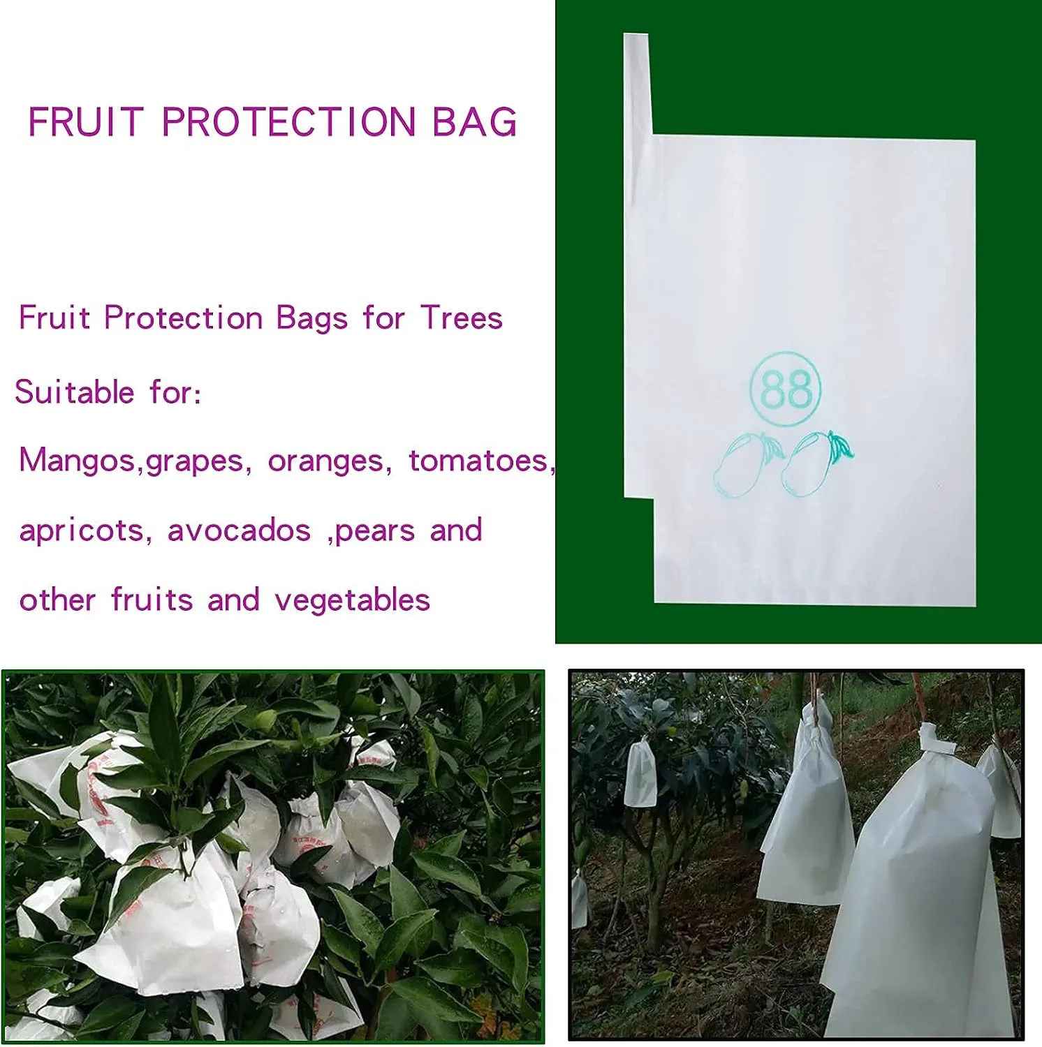 Fruit Protection Paper Bags 100pcs White Protection Cover Bags 7.8X11inch, Fruit Bags for Fruit Trees, Orchard, Trees, Frost, Plants (20 x 28 in)