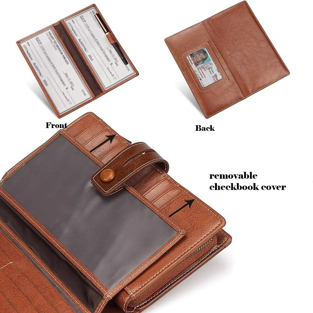 FT FUNTOR Women's Big Fat RFID Blocking Wallet Leather Zip Around Clutch Large Phone Organizer Wristlet