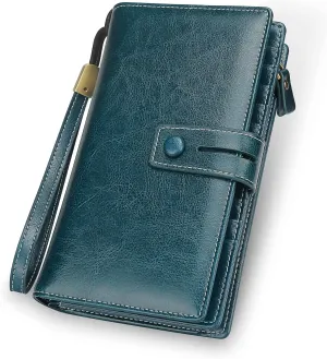 FT FUNTOR Women's Big Fat RFID Blocking Wallet Leather Zip Around Clutch Large Phone Organizer Wristlet