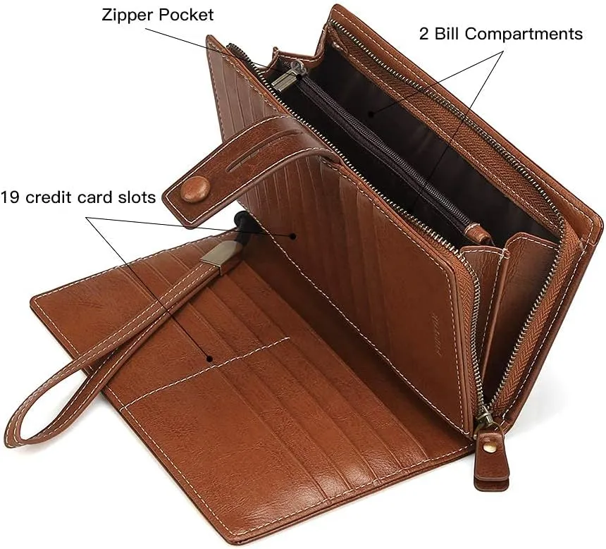 FT FUNTOR Women's Big Fat RFID Blocking Wallet Leather Zip Around Clutch Large Phone Organizer Wristlet