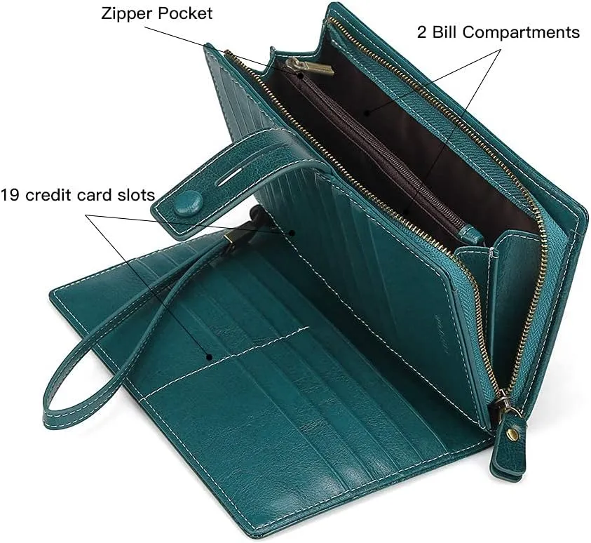 FT FUNTOR Women's Big Fat RFID Blocking Wallet Leather Zip Around Clutch Large Phone Organizer Wristlet