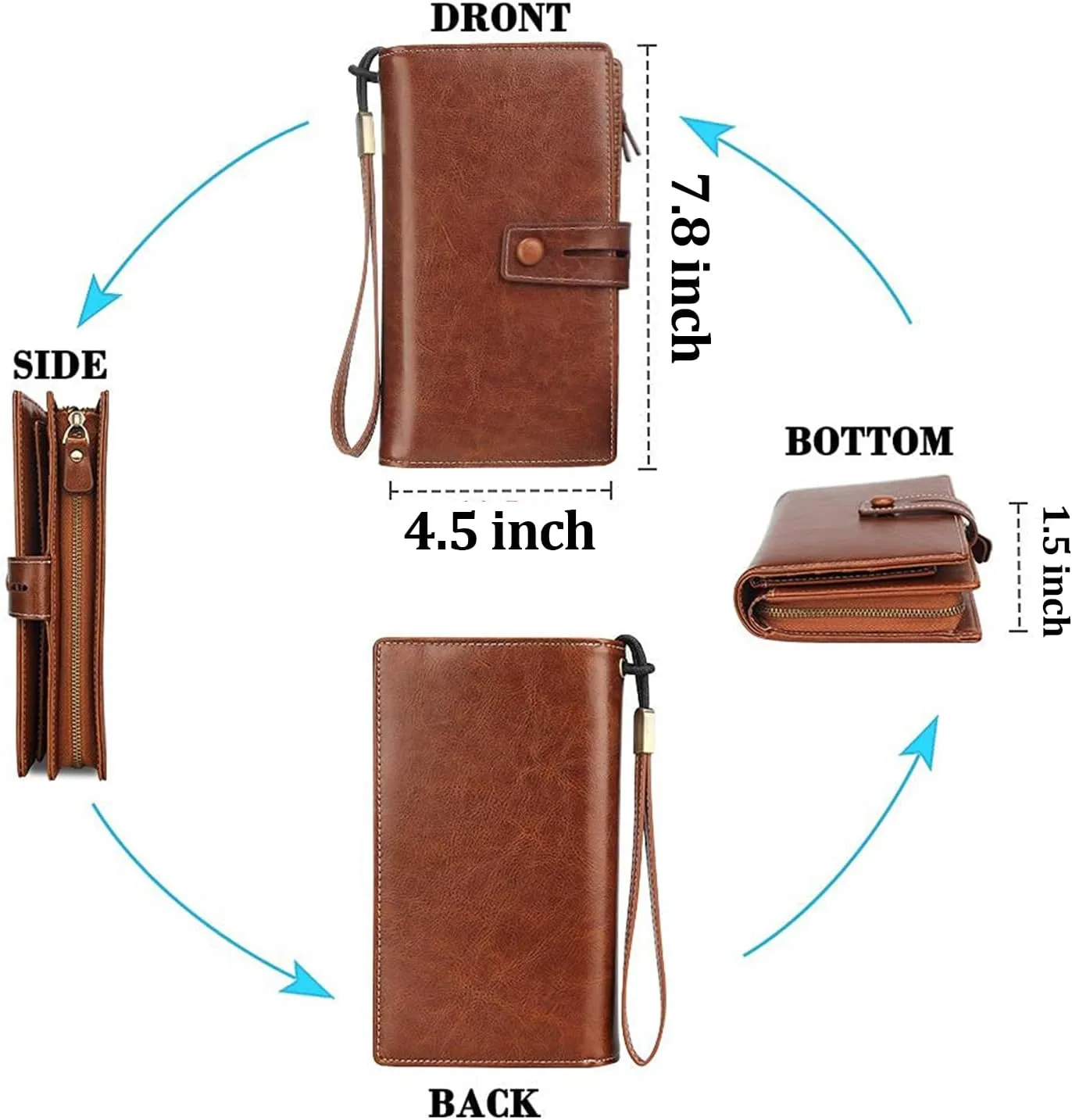 FT FUNTOR Women's Big Fat RFID Blocking Wallet Leather Zip Around Clutch Large Phone Organizer Wristlet
