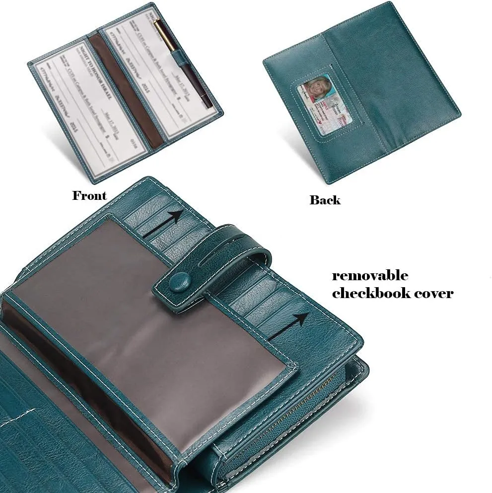 FT FUNTOR Women's Big Fat RFID Blocking Wallet Leather Zip Around Clutch Large Phone Organizer Wristlet