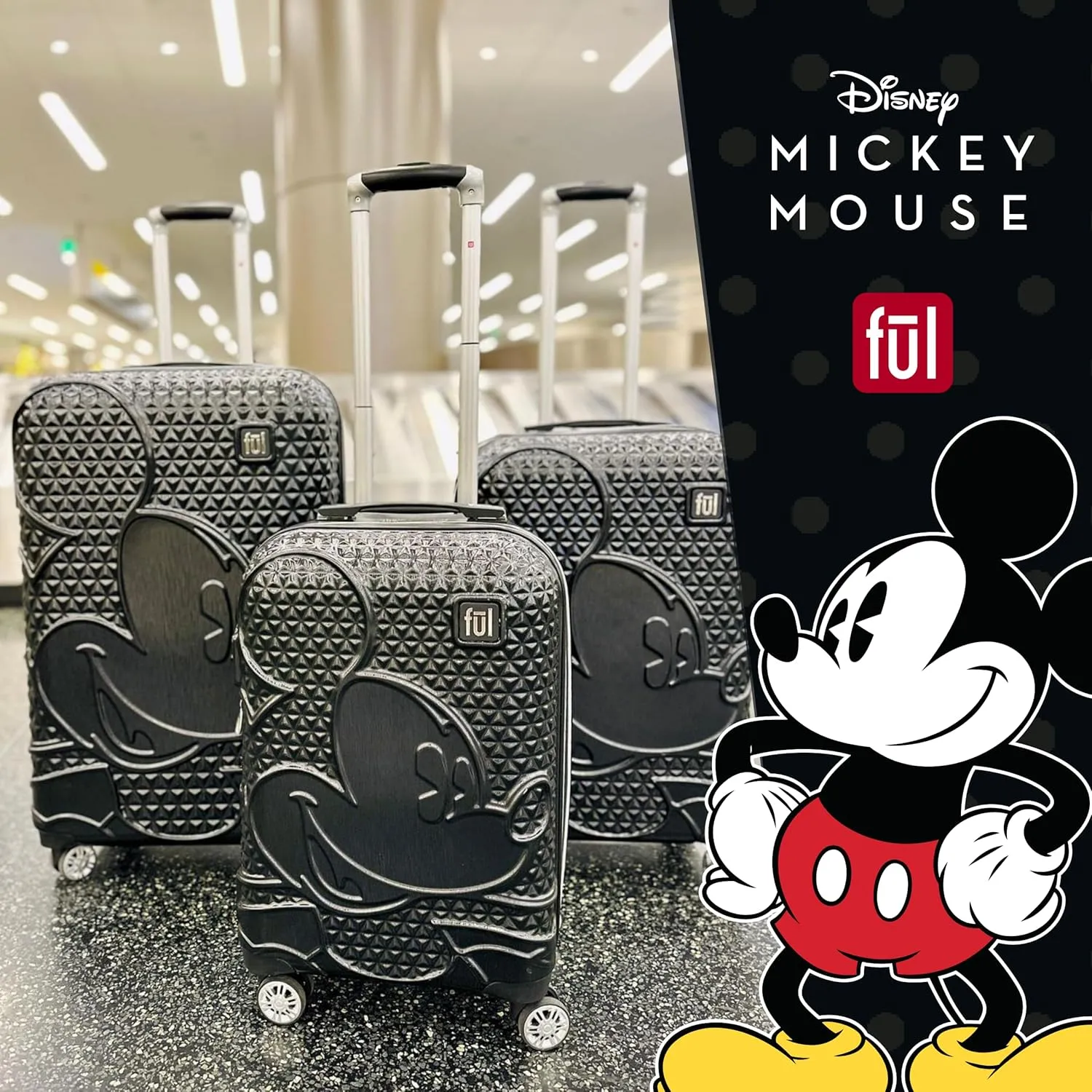 FUL Disney Mickey Mouse 29 Inch Rolling Luggage, Hardshell Suitcase with Spinner Wheels, Black