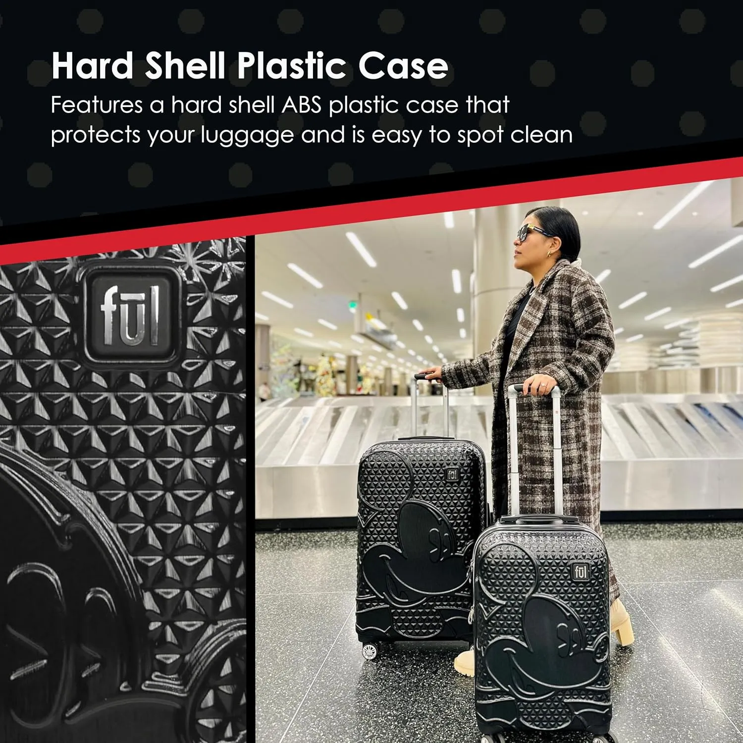 FUL Disney Mickey Mouse 29 Inch Rolling Luggage, Hardshell Suitcase with Spinner Wheels, Black