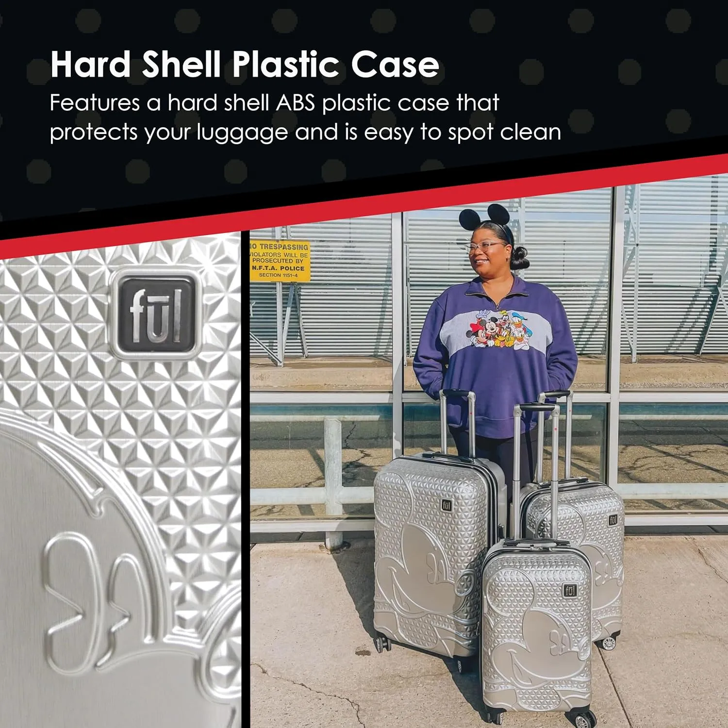 FUL Disney Mickey Mouse 29 Inch Rolling Luggage, Hardshell Suitcase with Spinner Wheels, Silver