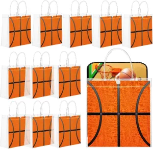 FULJOOY 24 Pcs Basketball Clear PVC Gift Party Bags with Handles Bulk Football Transparent Treat Goodie Tote Sport Clear PVC Snack Bag for Boys Birthday Party Favor Baby Shower Decorations Supplies