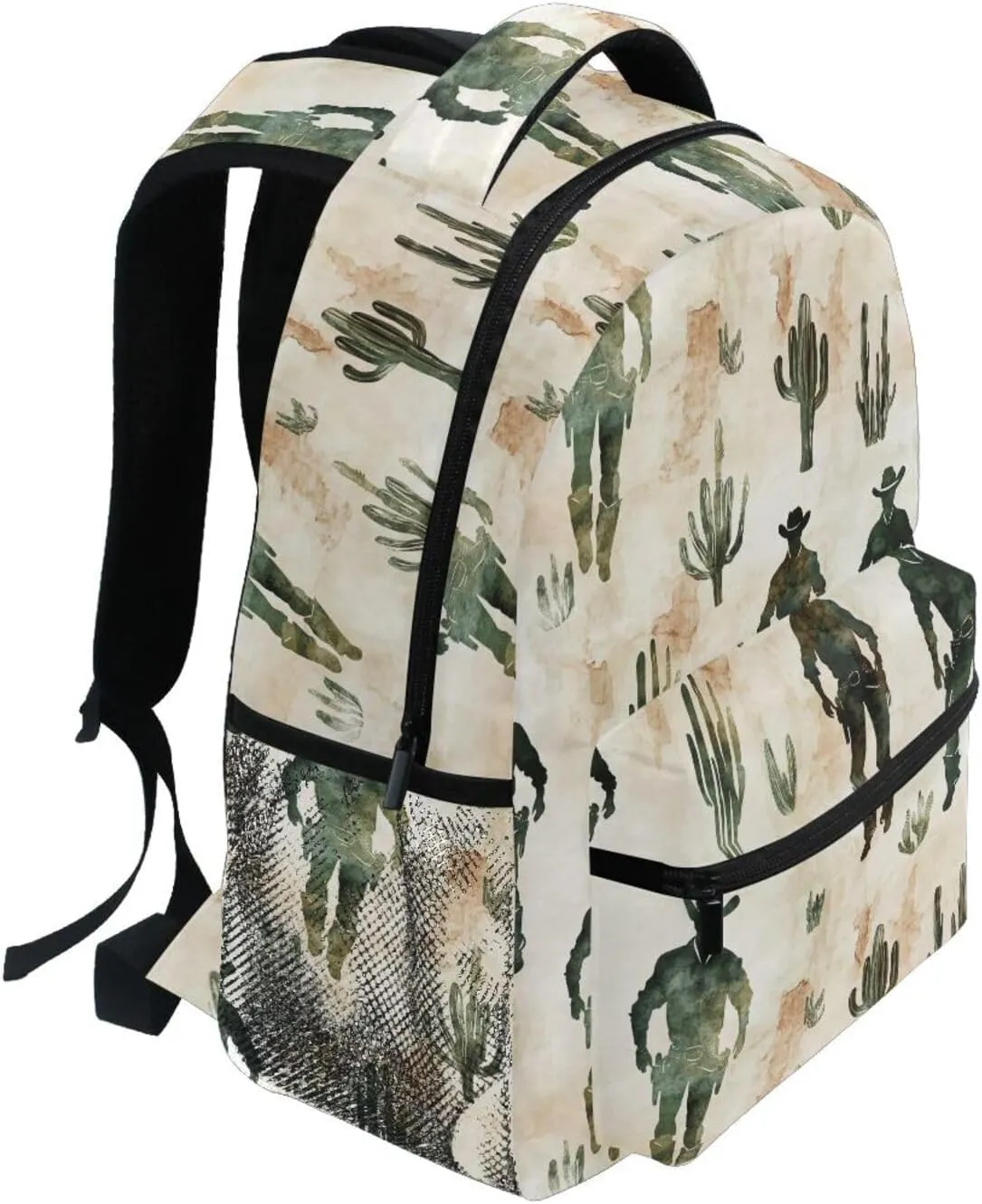 Fun Backpack for Teacher Nurse Fashion College School Computer Bag with Chest Strap Gift Men & Women Western Cowboy Spurs Cactus West Ranch
