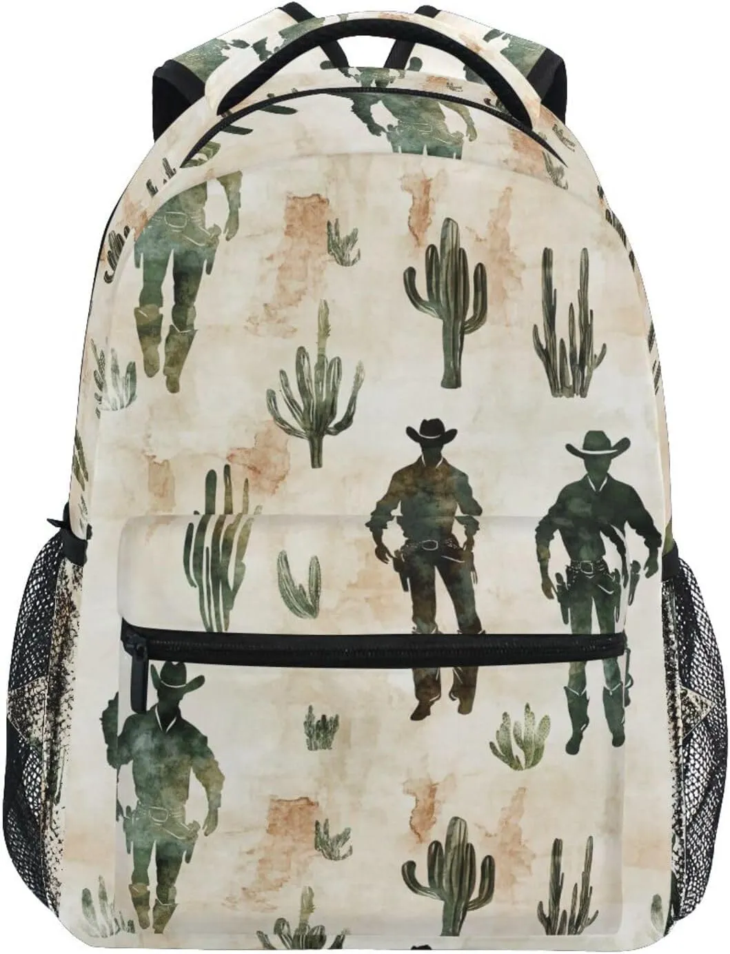 Fun Backpack for Teacher Nurse Fashion College School Computer Bag with Chest Strap Gift Men & Women Western Cowboy Spurs Cactus West Ranch