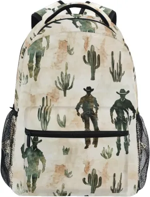 Fun Backpack for Teacher Nurse Fashion College School Computer Bag with Chest Strap Gift Men & Women Western Cowboy Spurs Cactus West Ranch