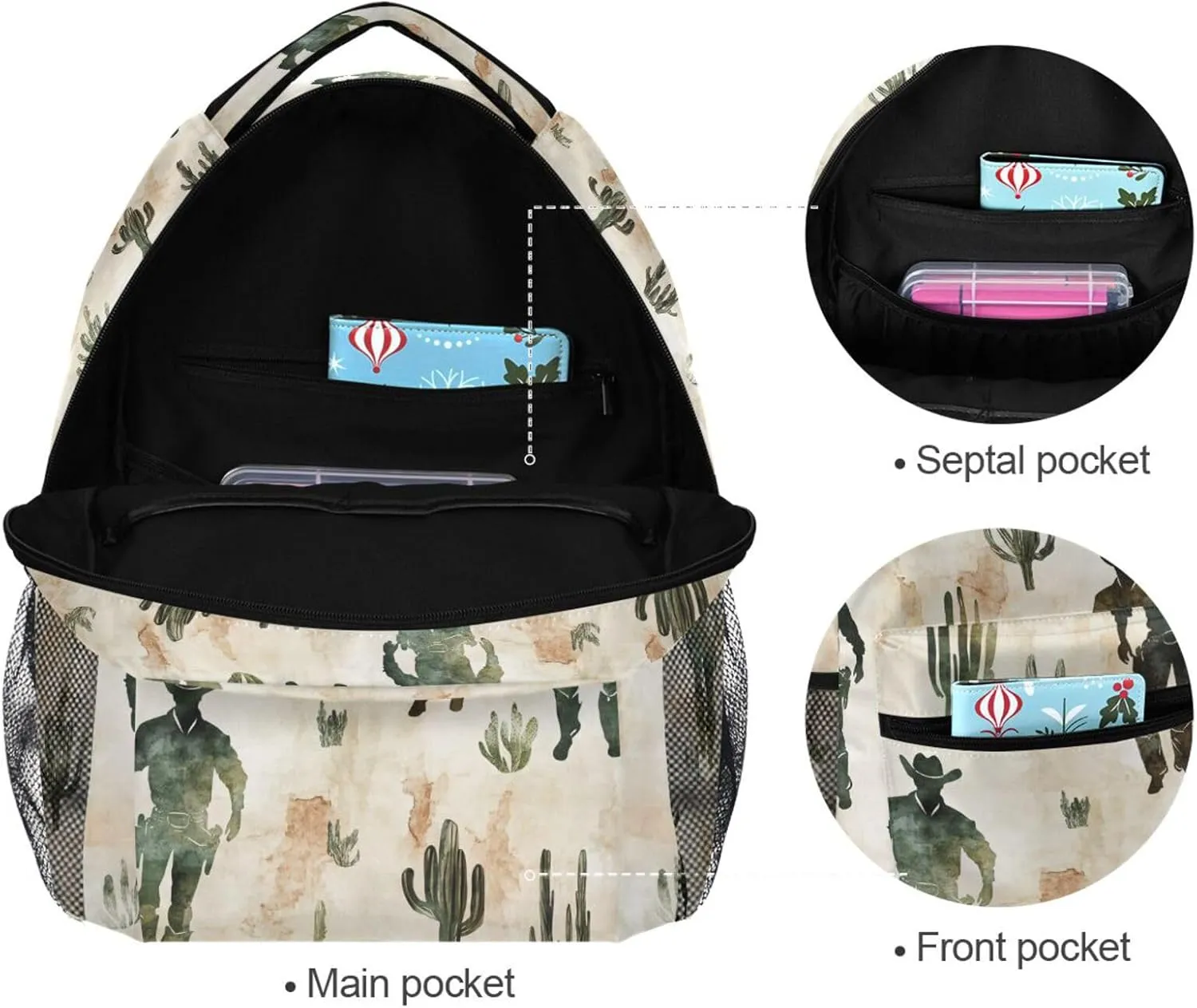Fun Backpack for Teacher Nurse Fashion College School Computer Bag with Chest Strap Gift Men & Women Western Cowboy Spurs Cactus West Ranch