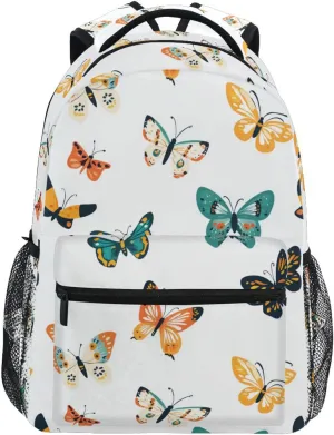 Fun Backpack for Teens Boys Girls Waterproof Outdoor Backpack with Chest Strap Gift Men & Women Cartoon Cute Butterflies White