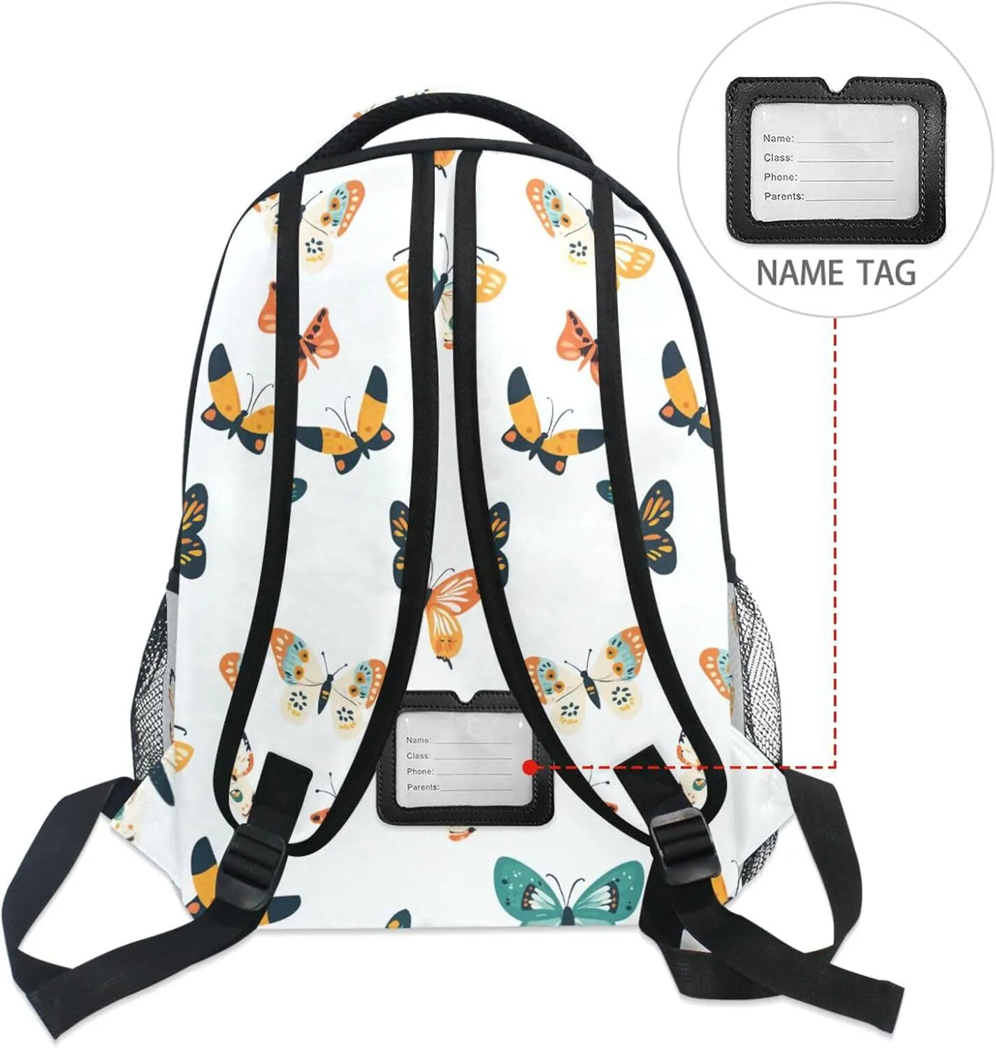 Fun Backpack for Teens Boys Girls Waterproof Outdoor Backpack with Chest Strap Gift Men & Women Cartoon Cute Butterflies White