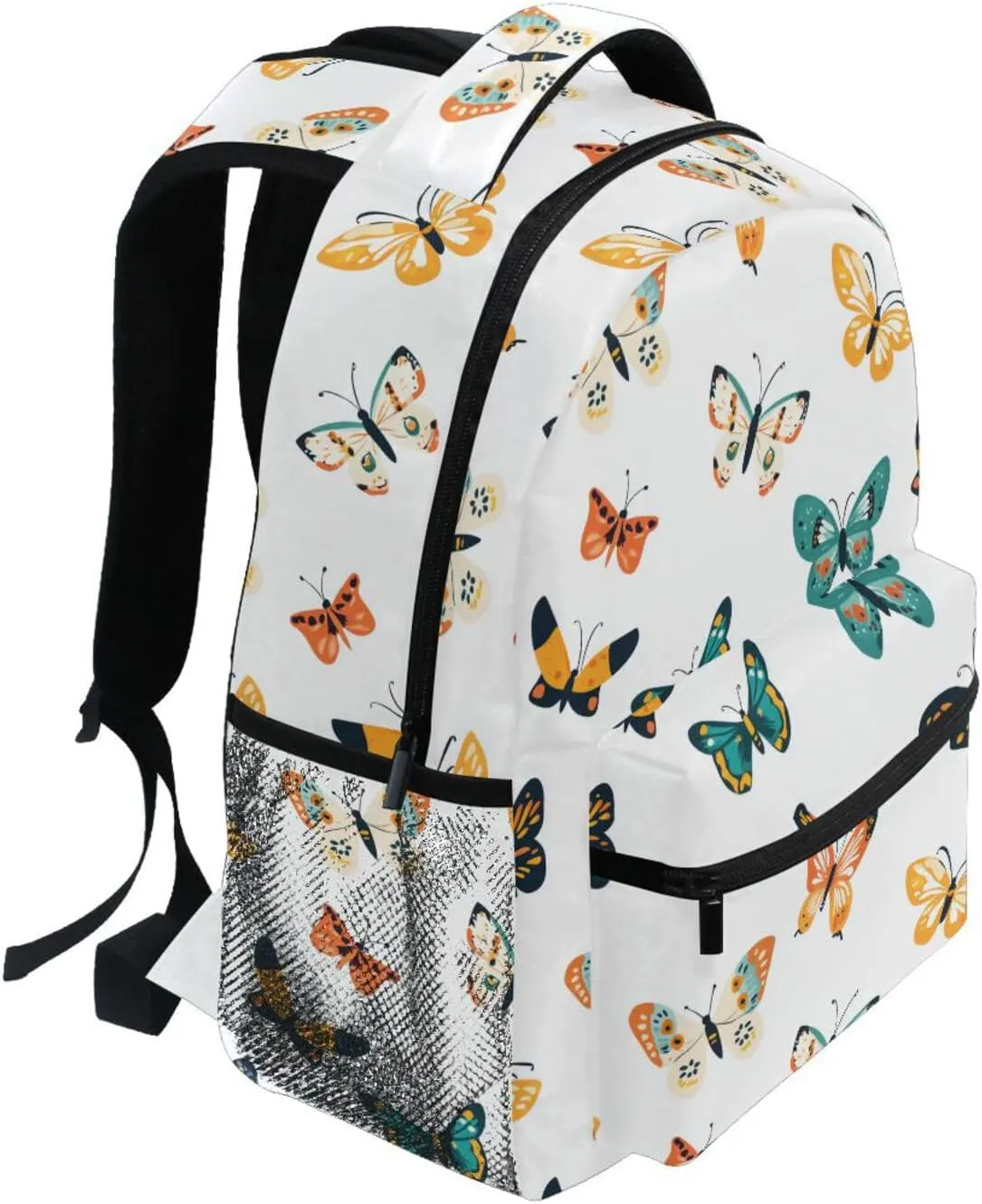 Fun Backpack for Teens Boys Girls Waterproof Outdoor Backpack with Chest Strap Gift Men & Women Cartoon Cute Butterflies White