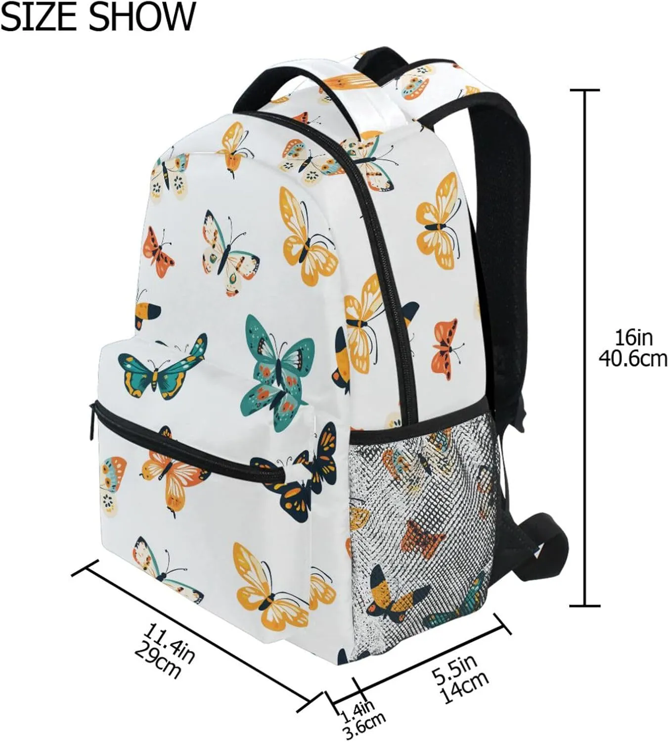 Fun Backpack for Teens Boys Girls Waterproof Outdoor Backpack with Chest Strap Gift Men & Women Cartoon Cute Butterflies White