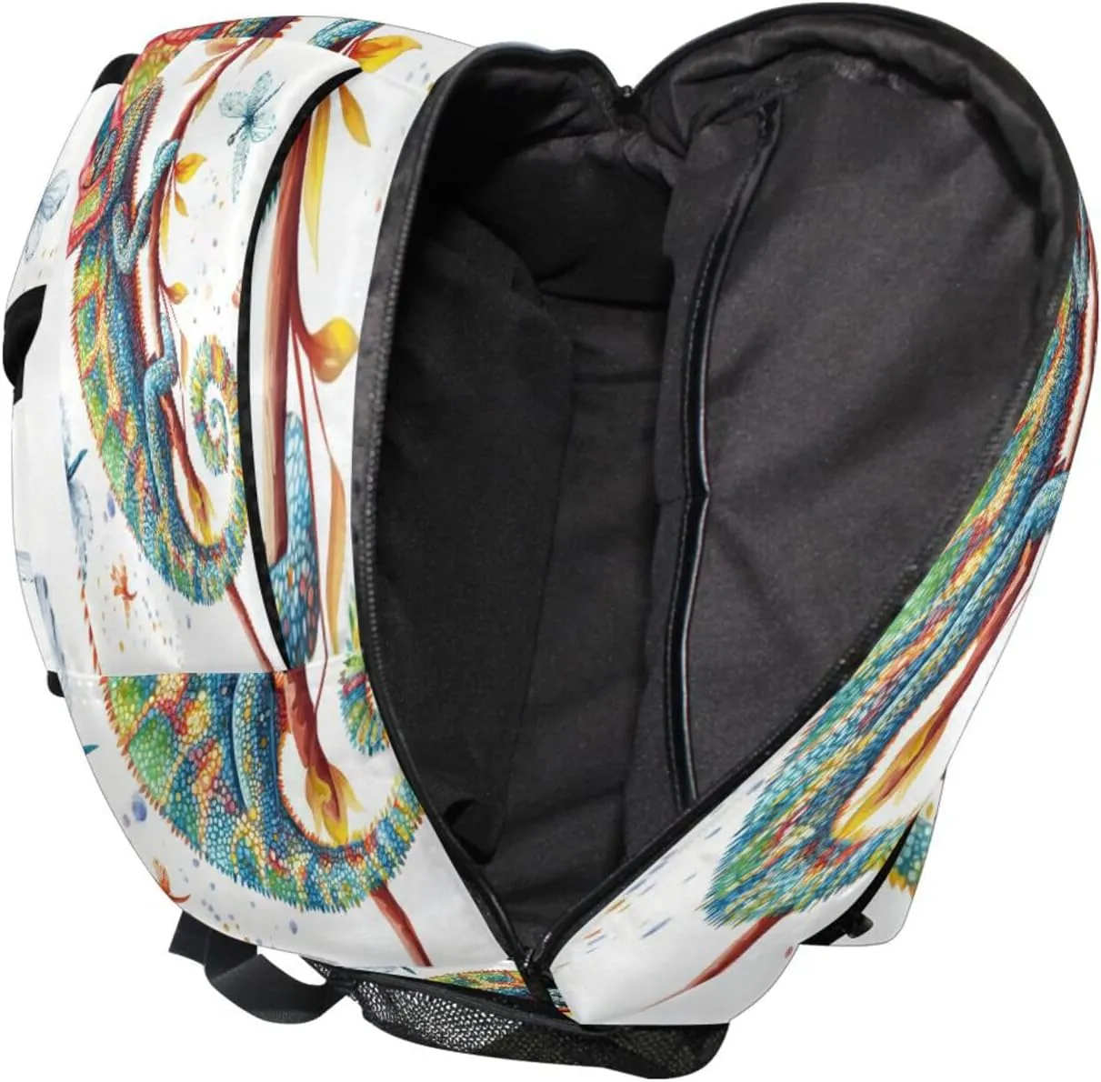 Fun Backpack for Teens Boys Girls Waterproof Personal Backpack with Chest Strap Gift Men & Women Cartoon Chameleon Reptile White