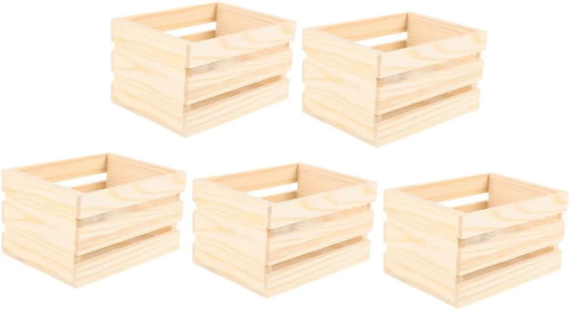Gadpiparty 5Pcs Miniature Dollhouse Crate Small Pine Wood Storage Boxes for DIY Craft Projects Space Saving Display Baskets for Dollhouse Accessories and Food Storage