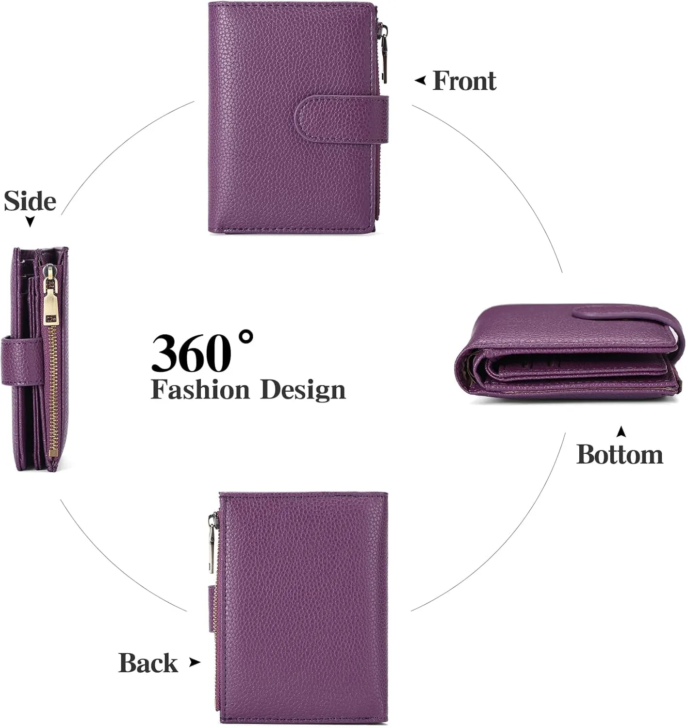 GAEKEAO Small Wallets for Women Leather RFID Blocking Bifold Zipper Pocket Wallet Card Case Purse with ID Window