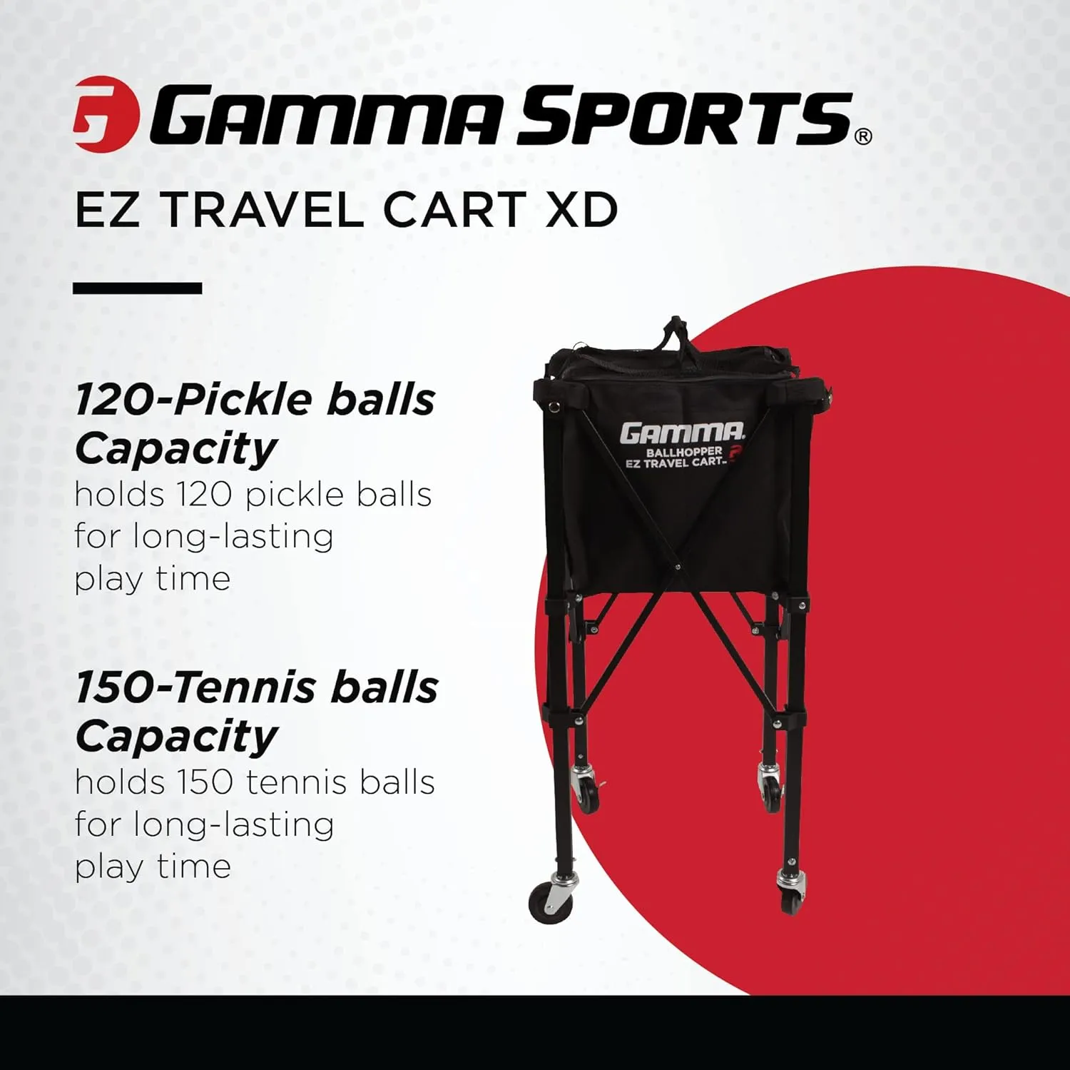 GAMMA Sports EZ Travel Cart, Tennis & Pickleball Hopper, Portable Compact Design, Sturdy Lightweight Construction, 150 or 250 Capacity Available, Premium Carrying Case Included