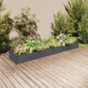 Garden Raised Bed with Liner, Solid Fir Wood Construction, Open Bottom Design for Drainage, 94.5" x 17.7" x 9.8", Gray