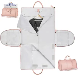 Garment Duffle Bags for Travel,Foldable Garment Duffle Bag,2 in 1 Travel Suit Duffel Bag with Detachable Shoulder Strap for Gift-Pink