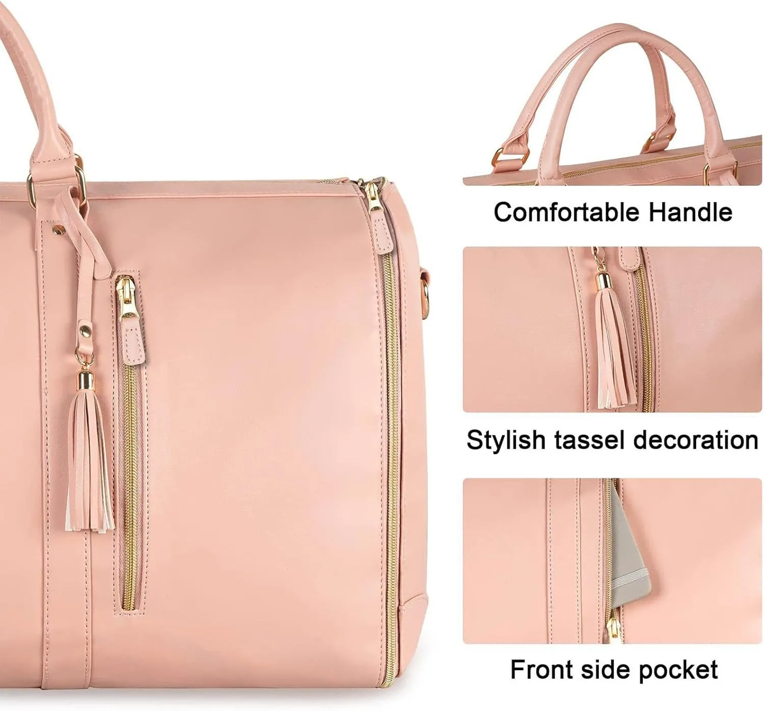 Garment Duffle Bags for Travel,Foldable Garment Duffle Bag,2 in 1 Travel Suit Duffel Bag with Detachable Shoulder Strap for Gift-Pink