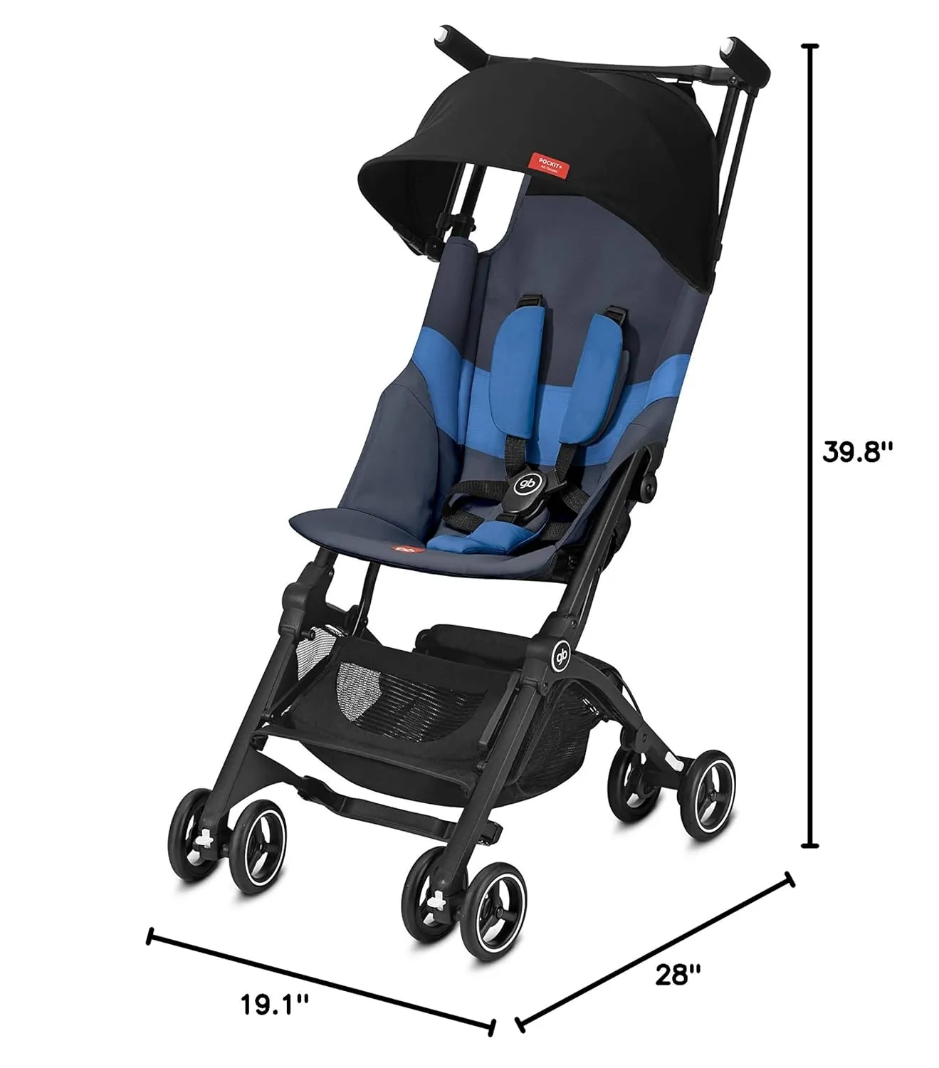 gb Pockit  All-Terrain, Ultra Compact Lightweight Travel Stroller with Canopy and Reclining Seat in Night Blue, 10.6 pounds