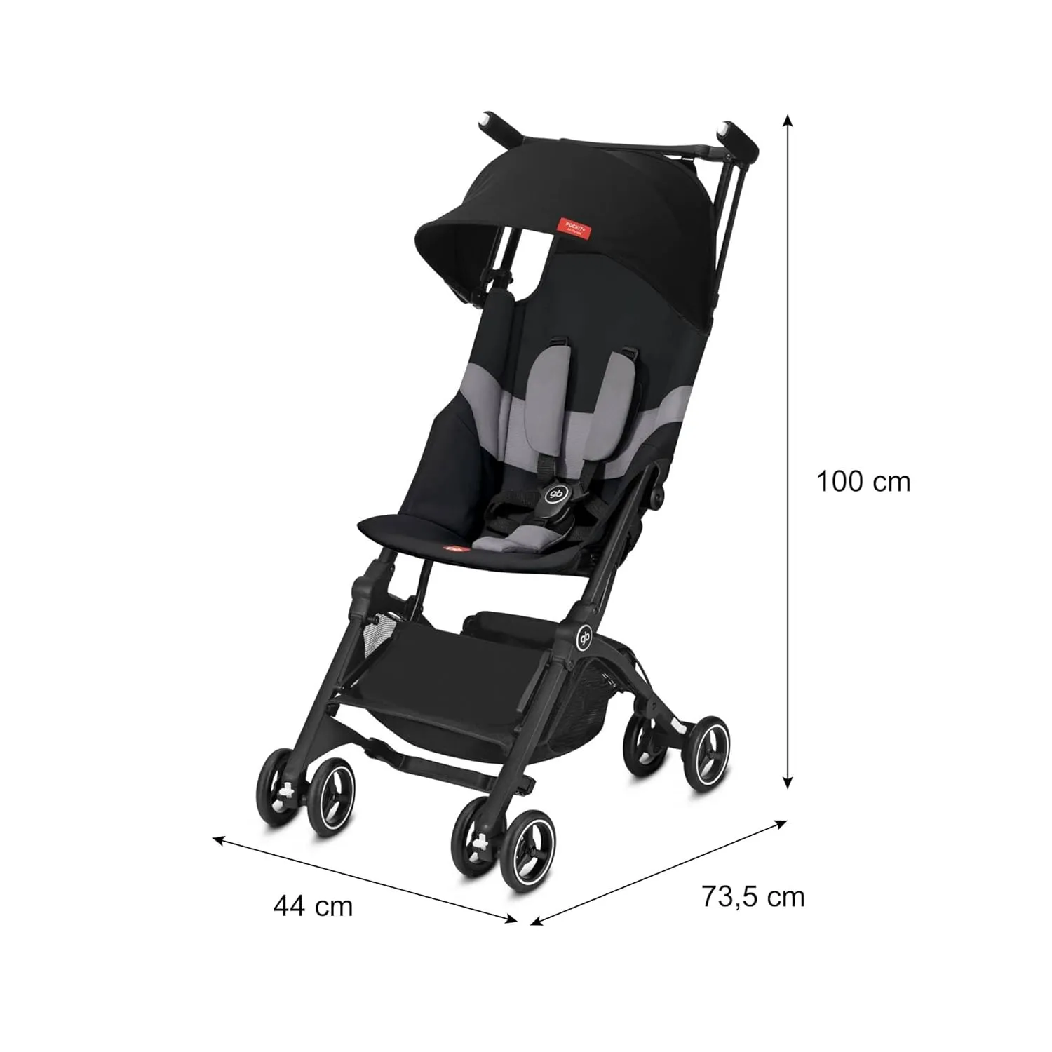 gb Pockit  All-Terrain, Ultra Compact Lightweight Travel Stroller with Canopy and Reclining Seat in Velvet Black