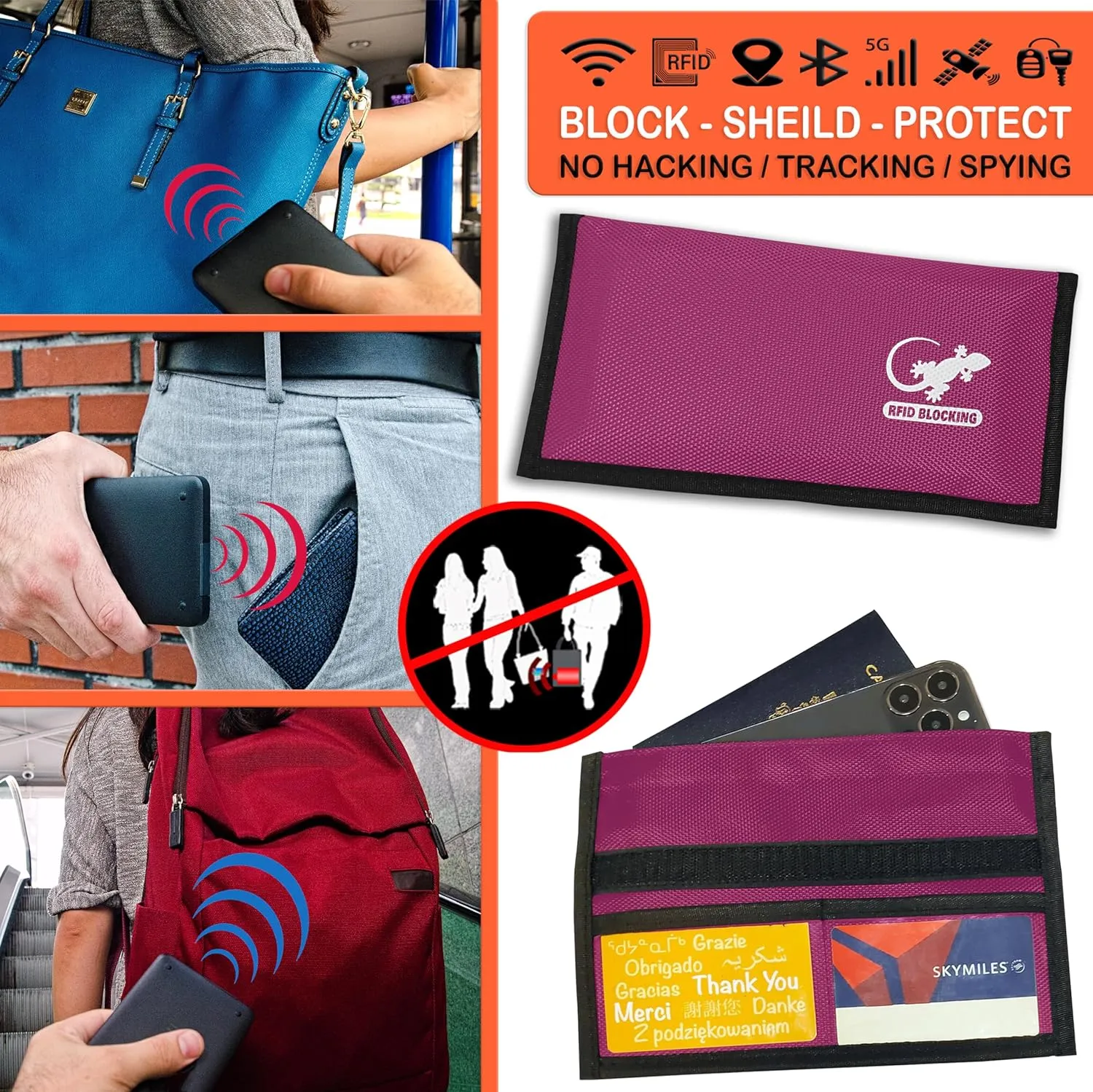 Gecko Travel Tech Pink Nylon Faraday Bag - Signal Blocker for Cell Phone, Car Key FOB, Data Privacy (PINK - NYLON)