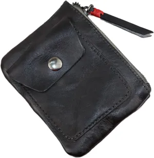 Genuine cowhide - Coin Purse for Men & Women - Leather Coin Pouch - Zipper Coin Purse Wallet - Leather Zipper Storage Bag - Coin Organizer (Black)