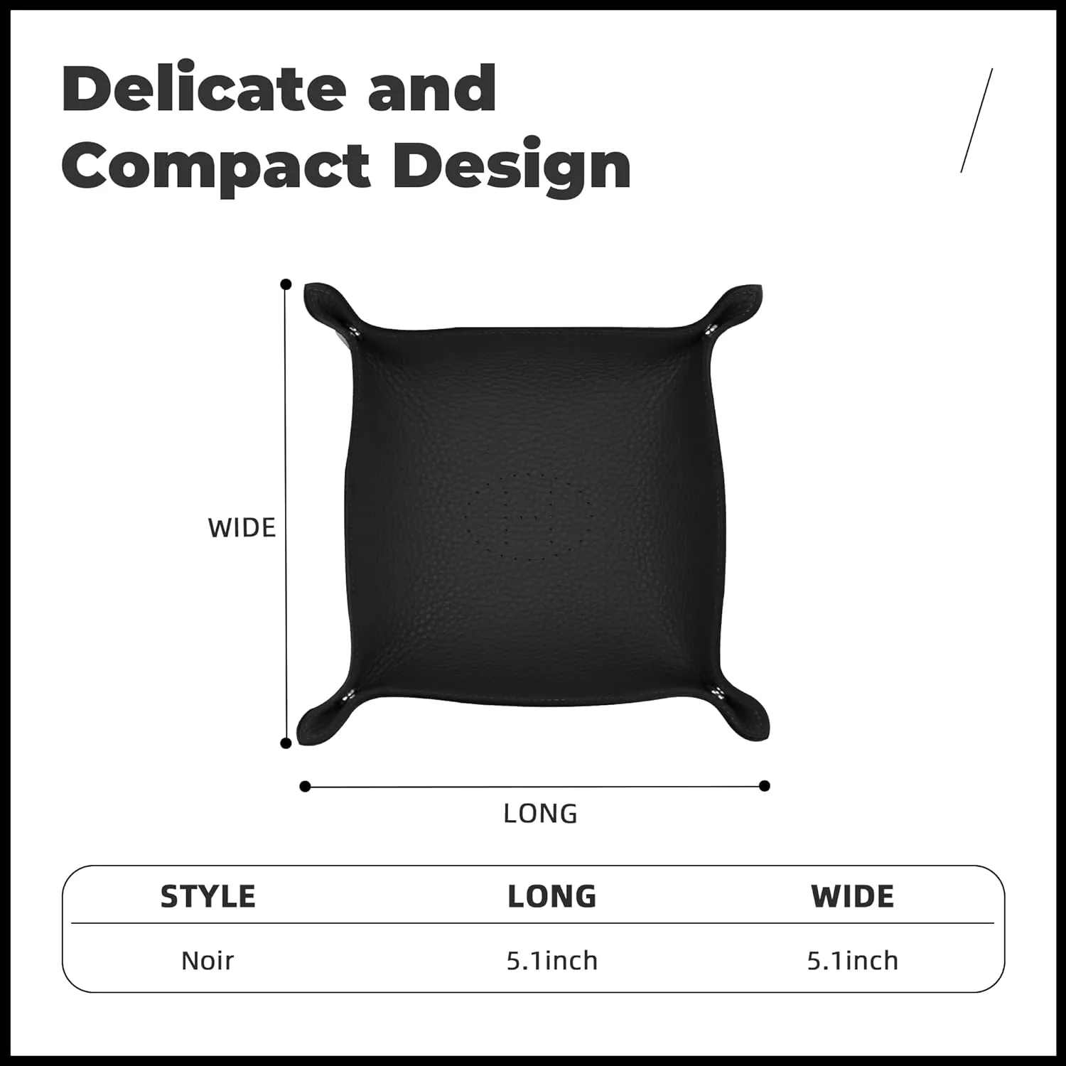 Genuine Cowhide Leather Desktop Storage Organizer - Bedside Vanity Tray Catchall Nightstand Caddy Holder for Phone, Wallet, Coin, Jewelry (Black)