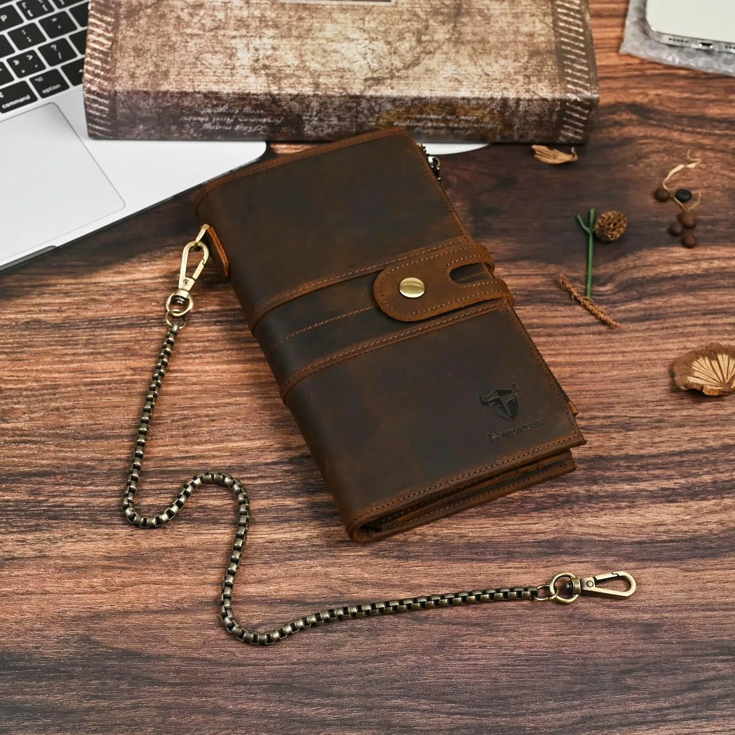 Genuine Crazy Horse Leather Travel Gift Coin Pocket Card Case Long Organizer Chain Rfid Wallet Purse With Snap For Men Male 1803 1815 (1815 Brown)