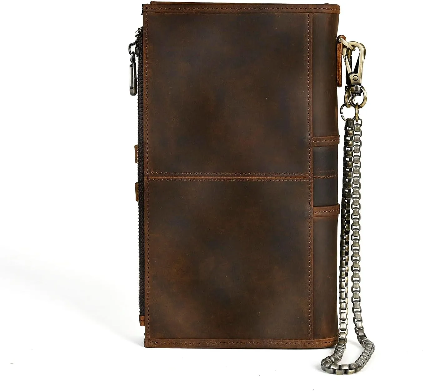 Genuine Crazy Horse Leather Travel Gift Coin Pocket Card Case Long Organizer Chain Rfid Wallet Purse With Snap For Men Male 1803 1815 (1815 Brown)