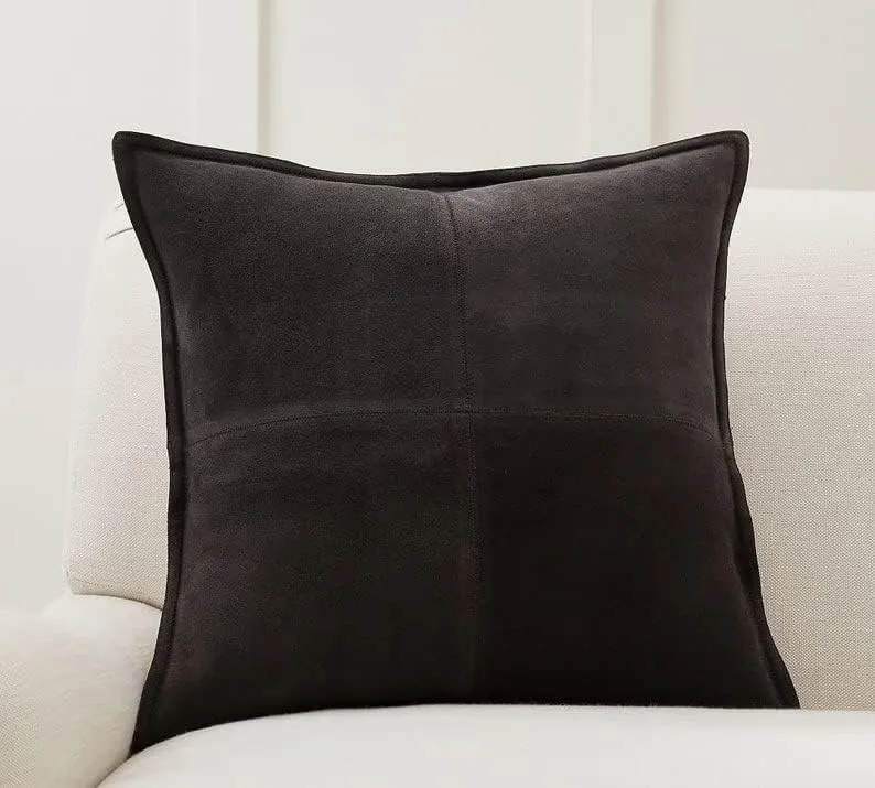 Genuine Lambskin Suede Leather Pillow Cover - Sofa Cushion Case - Decorative Throw Covers for Living Room & Bedroom (22 X 22 '' Pack of 2, Black)