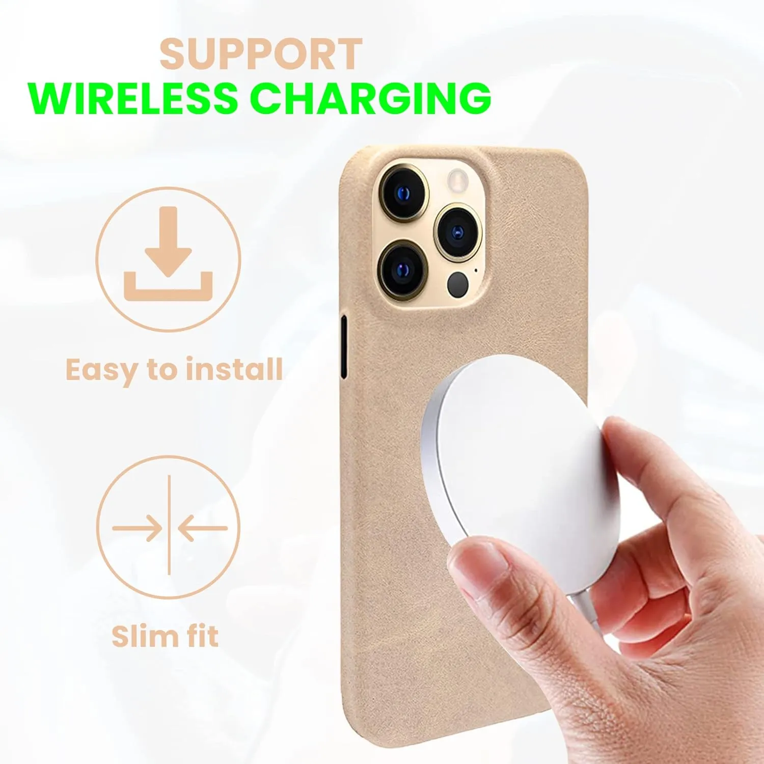 Genuine Leather Case Compatible with iPhone 13 Pro Max - Oil Waxed Full Grain Anti-Scratch Leather Case - Shockproof, Drop Proof, Protective Slim Case (Clay)