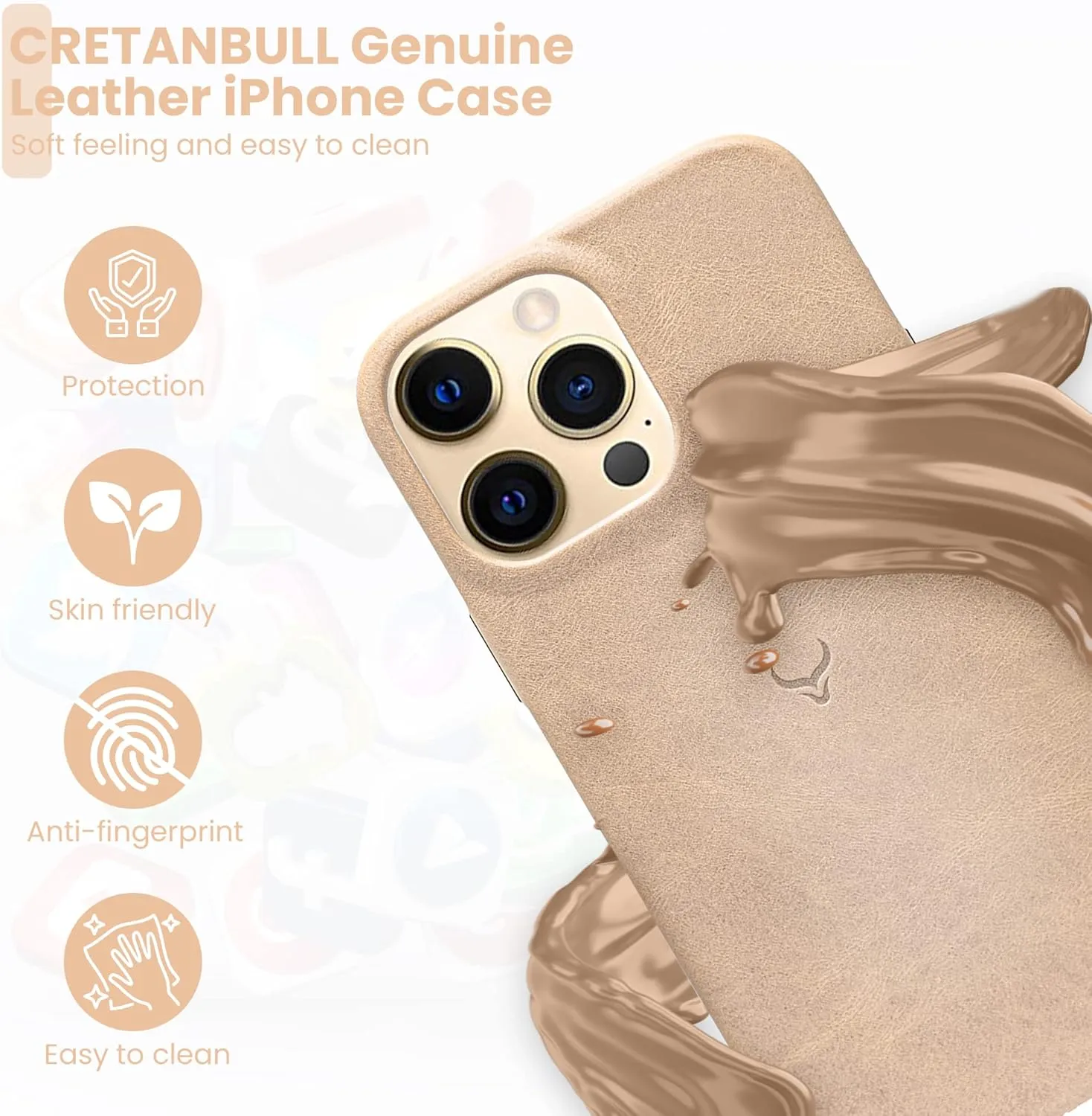 Genuine Leather Case Compatible with iPhone 13 Pro Max - Oil Waxed Full Grain Anti-Scratch Leather Case - Shockproof, Drop Proof, Protective Slim Case (Clay)