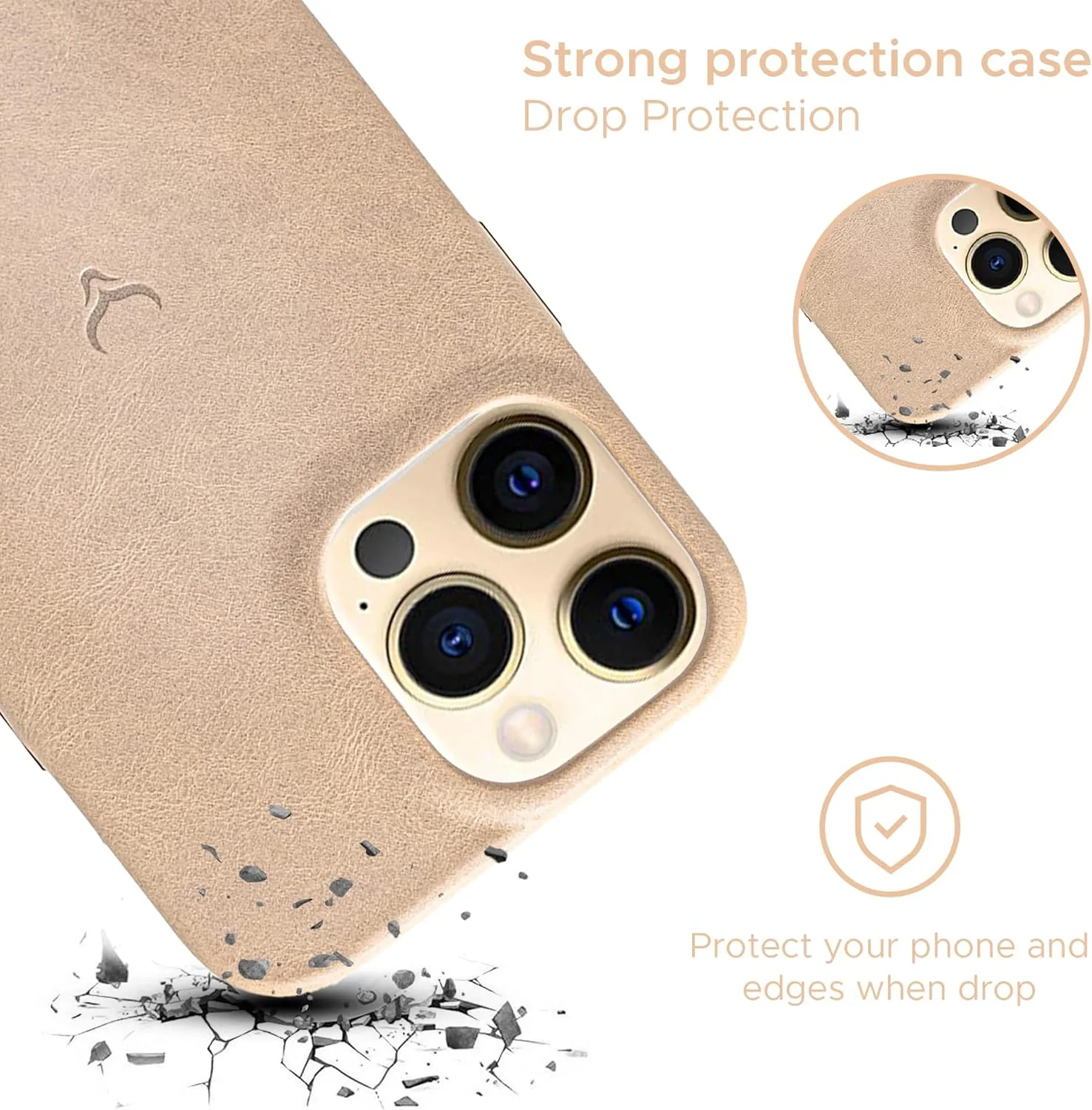 Genuine Leather Case Compatible with iPhone 13 Pro Max - Oil Waxed Full Grain Anti-Scratch Leather Case - Shockproof, Drop Proof, Protective Slim Case (Clay)