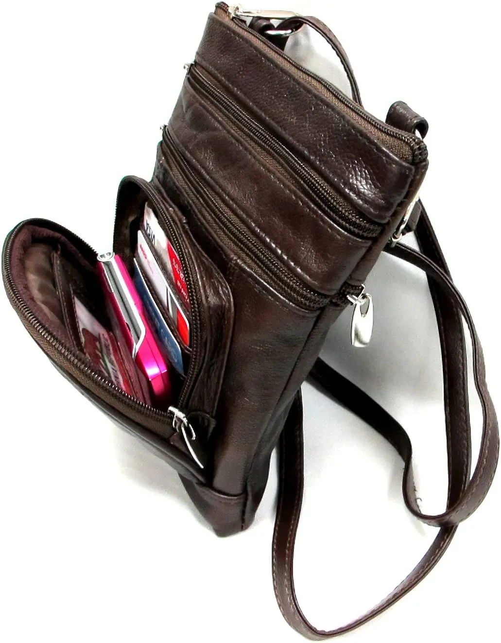 Genuine Leather Cross Body Purse 5 Pocket with Organizer