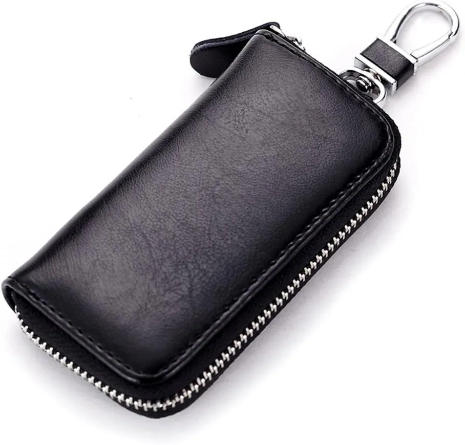 Genuine Leather Key Holder Bag with 2 Card Slot & 6 Hooks & 1 Access Card,Key Case Car Key Holder Wallet for Men Women