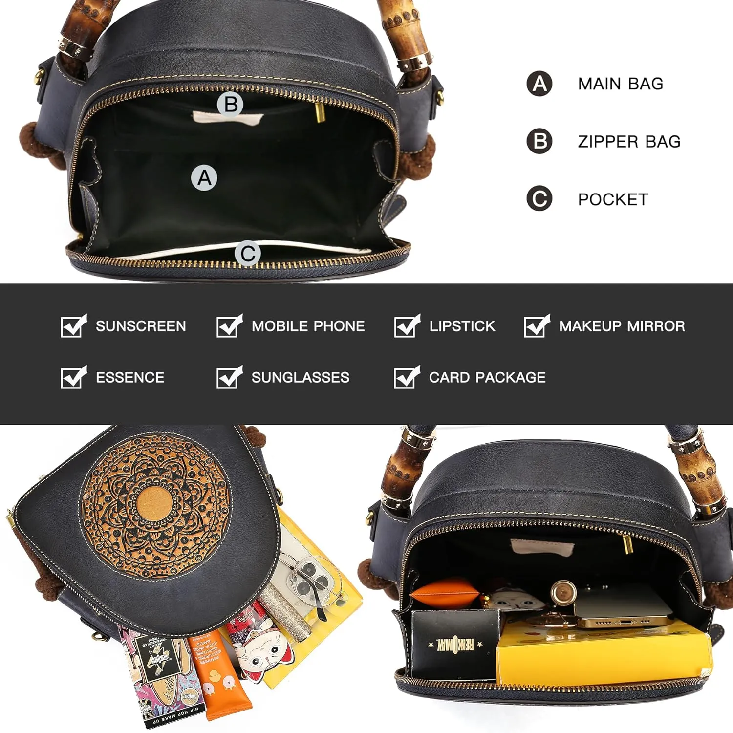 Genuine Leather Pocketbooks for Women, Retro Organizer Top Handle Satchel Totem Leather Handbag Ladies