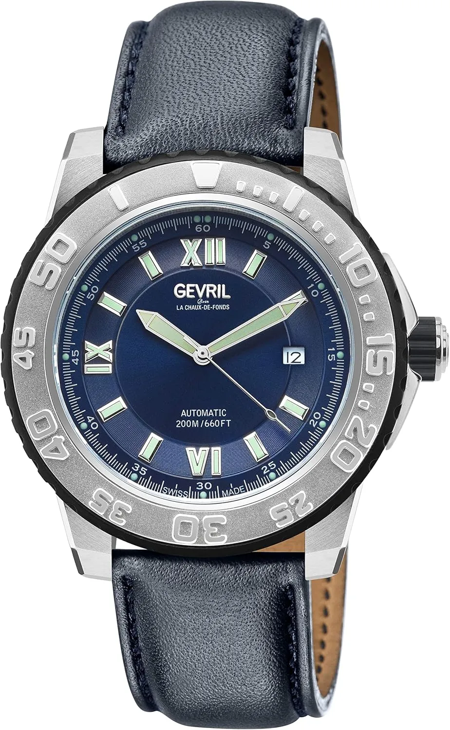 Gevril Seacloud Men's Automatic Watch, Genuine Leather Strap with Buckle